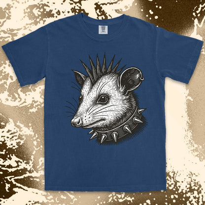 punk possum graphic t-shirt with spikes collar