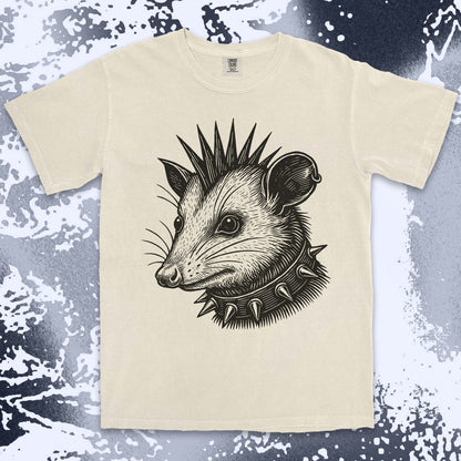 punk possum graphic t-shirt with spikes collar