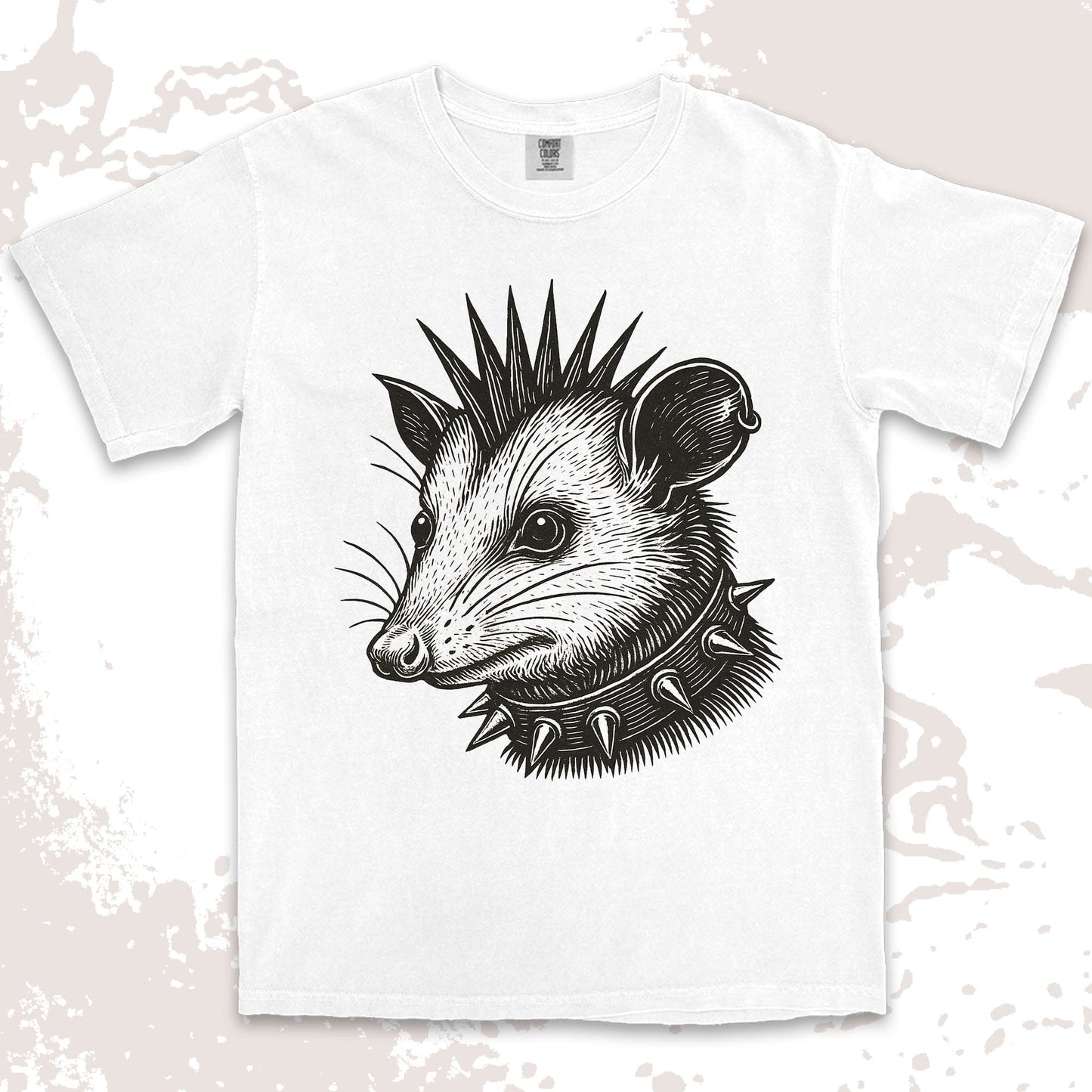 punk possum graphic t-shirt with spikes collar