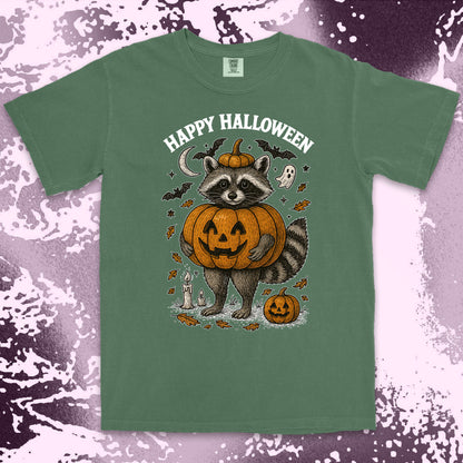 pumpkin raccoon halloween shirt cute spooky jack o lantern tee