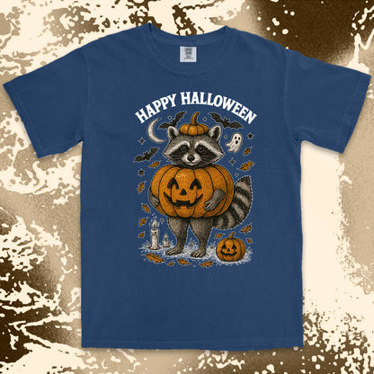 pumpkin raccoon halloween shirt cute spooky jack o lantern tee