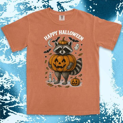 pumpkin raccoon halloween shirt cute spooky jack o lantern tee