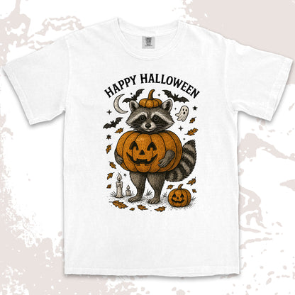 pumpkin raccoon halloween shirt cute spooky jack o lantern tee