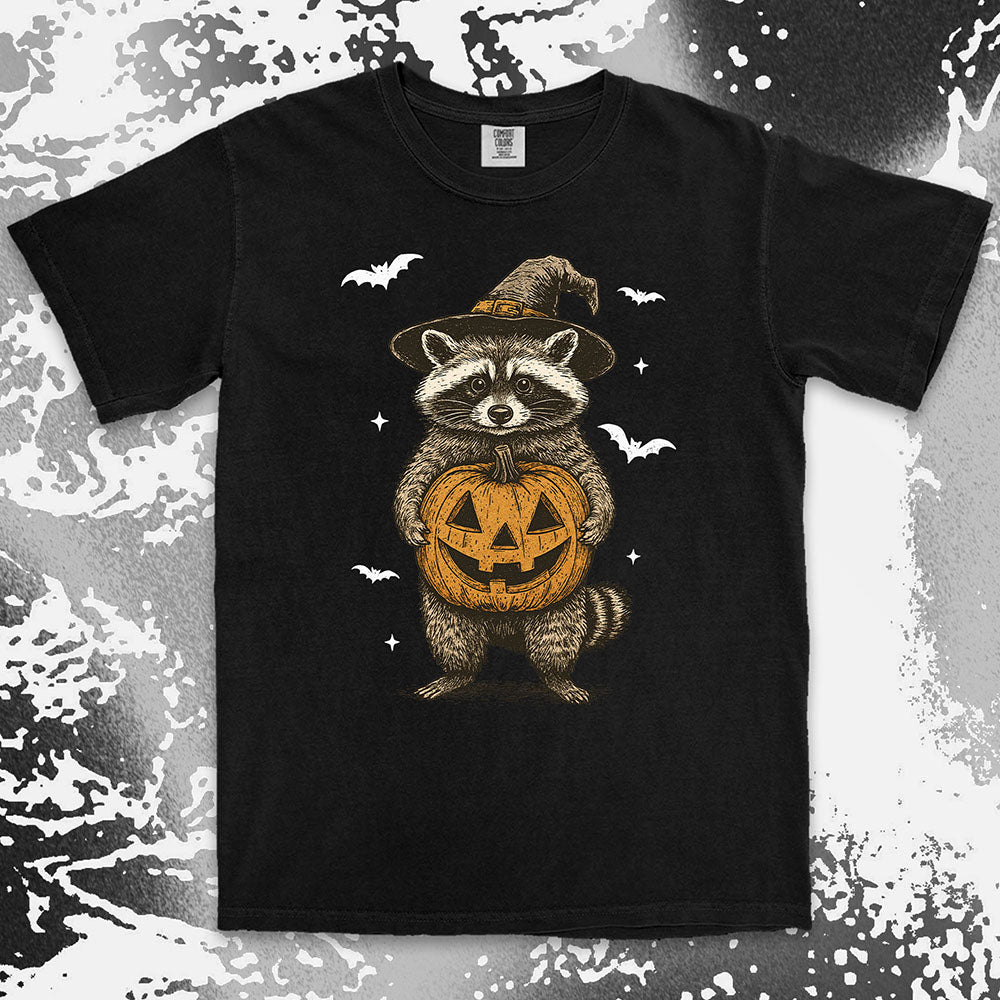 witch raccoon pumpkin halloween shirt cute spooky trash panda tee