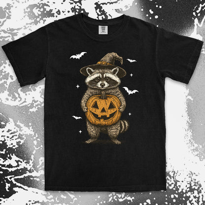 witch raccoon pumpkin halloween shirt cute spooky trash panda tee