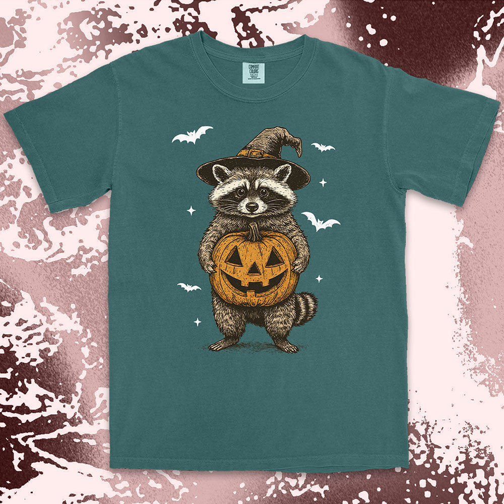 witch raccoon pumpkin halloween shirt cute spooky trash panda tee