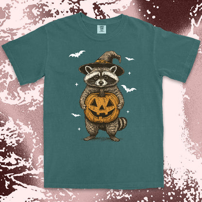 witch raccoon pumpkin halloween shirt cute spooky trash panda tee