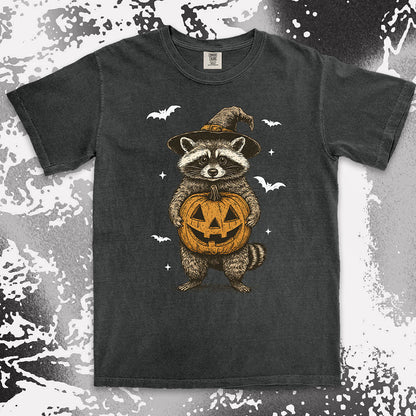 witch raccoon pumpkin halloween shirt cute spooky trash panda tee