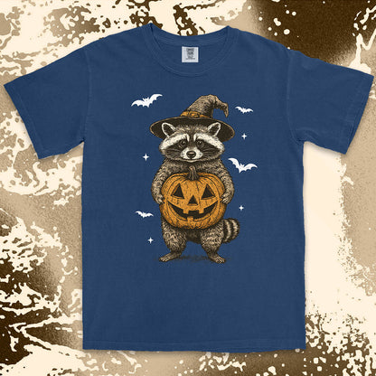 witch raccoon pumpkin halloween shirt cute spooky trash panda tee