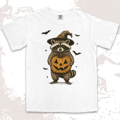 witch raccoon pumpkin halloween shirt cute spooky trash panda tee
