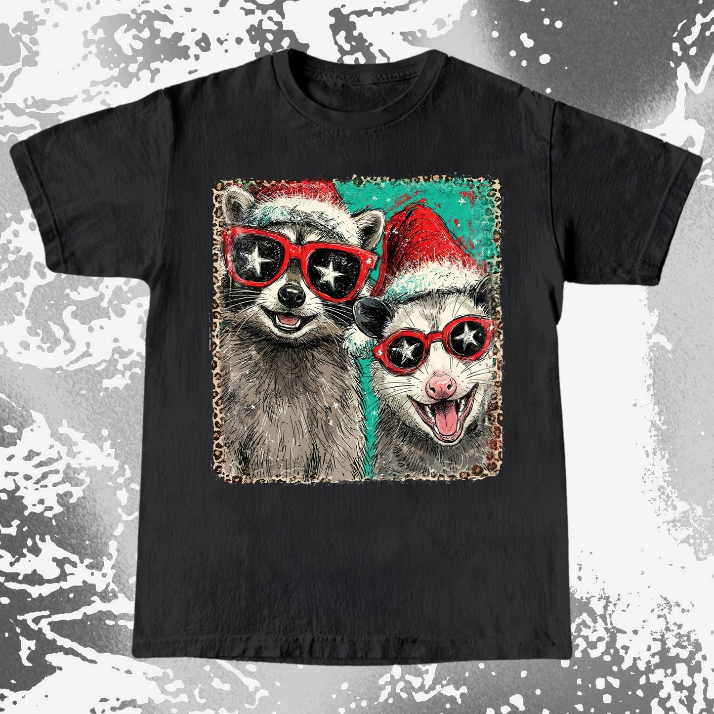 Raccoon and Opossum Christmas Friends Retro Shirt