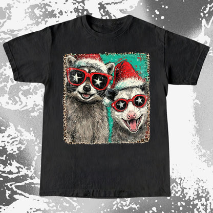 Raccoon and Opossum Christmas Friends Retro Shirt
