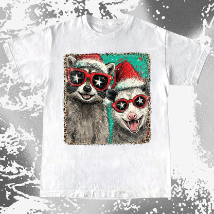 Raccoon and Opossum Christmas Friends Retro Shirt