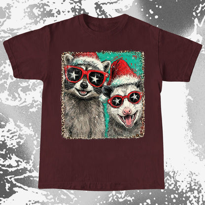 Raccoon and Opossum Christmas Friends Retro Shirt