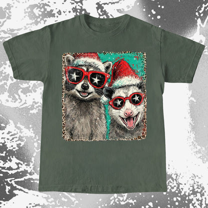 Raccoon and Opossum Christmas Friends Retro Shirt