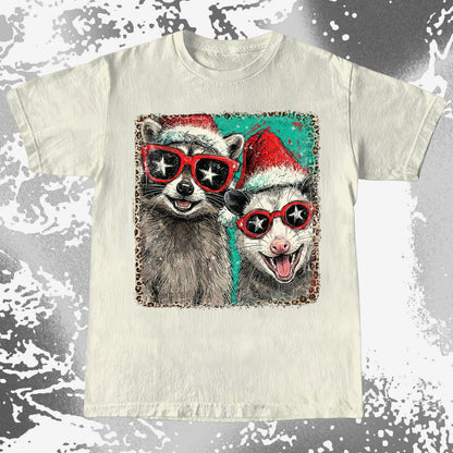 Raccoon and Opossum Christmas Friends Retro Shirt