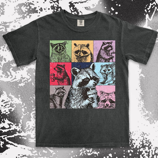 Funny raccoon coffee shirt retro pop art design