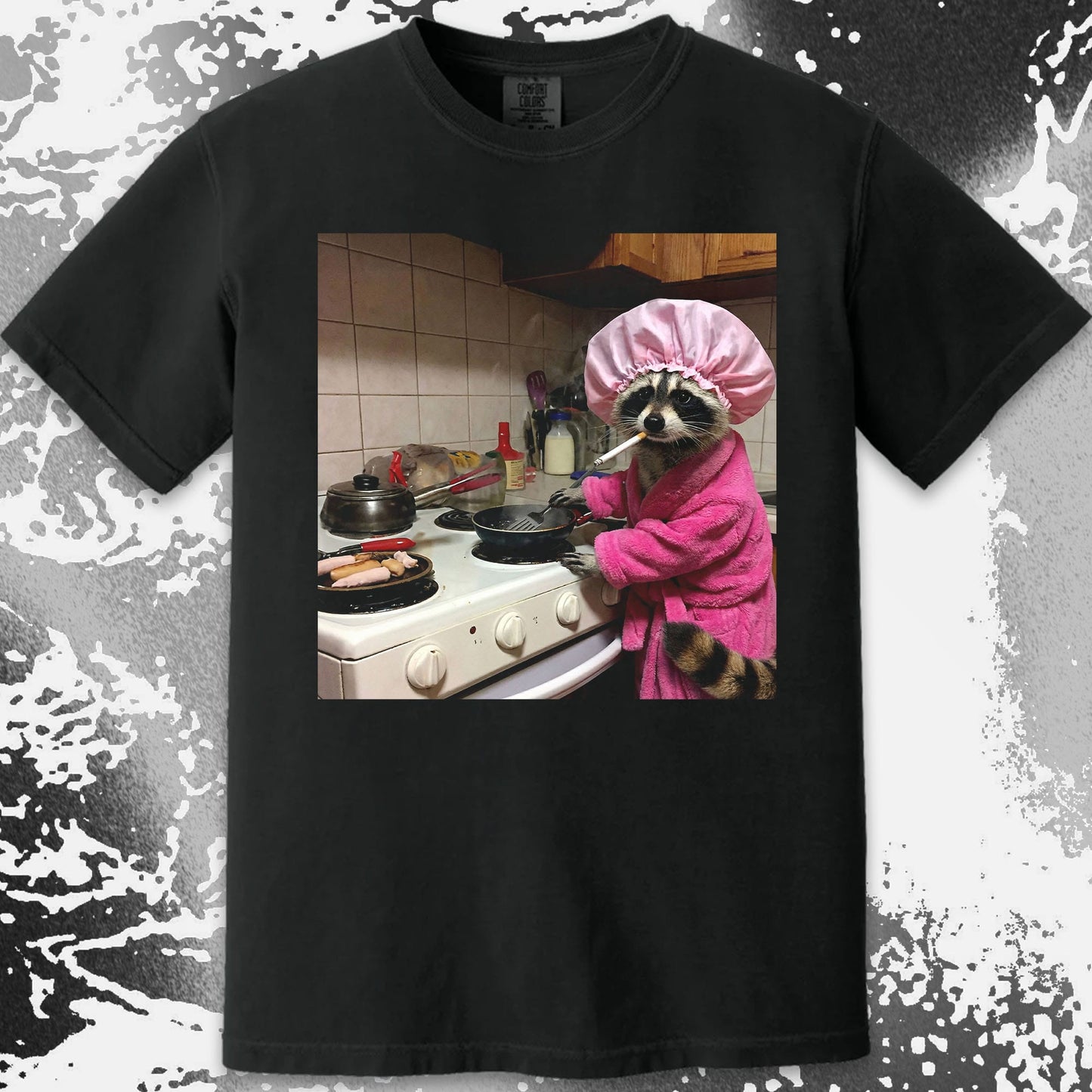 Tired Raccoon T-Shirt – Cooking While Completely Done