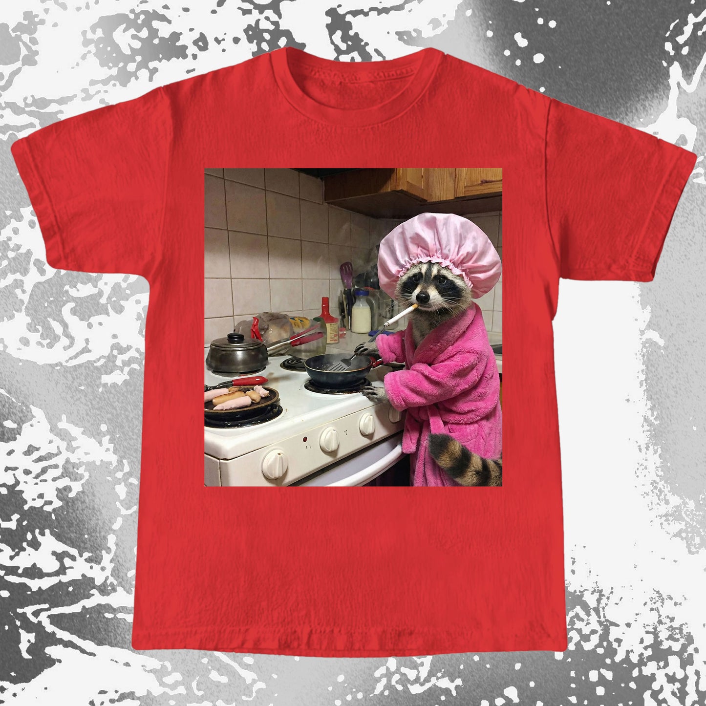 Tired Raccoon T-Shirt – Cooking While Completely Done