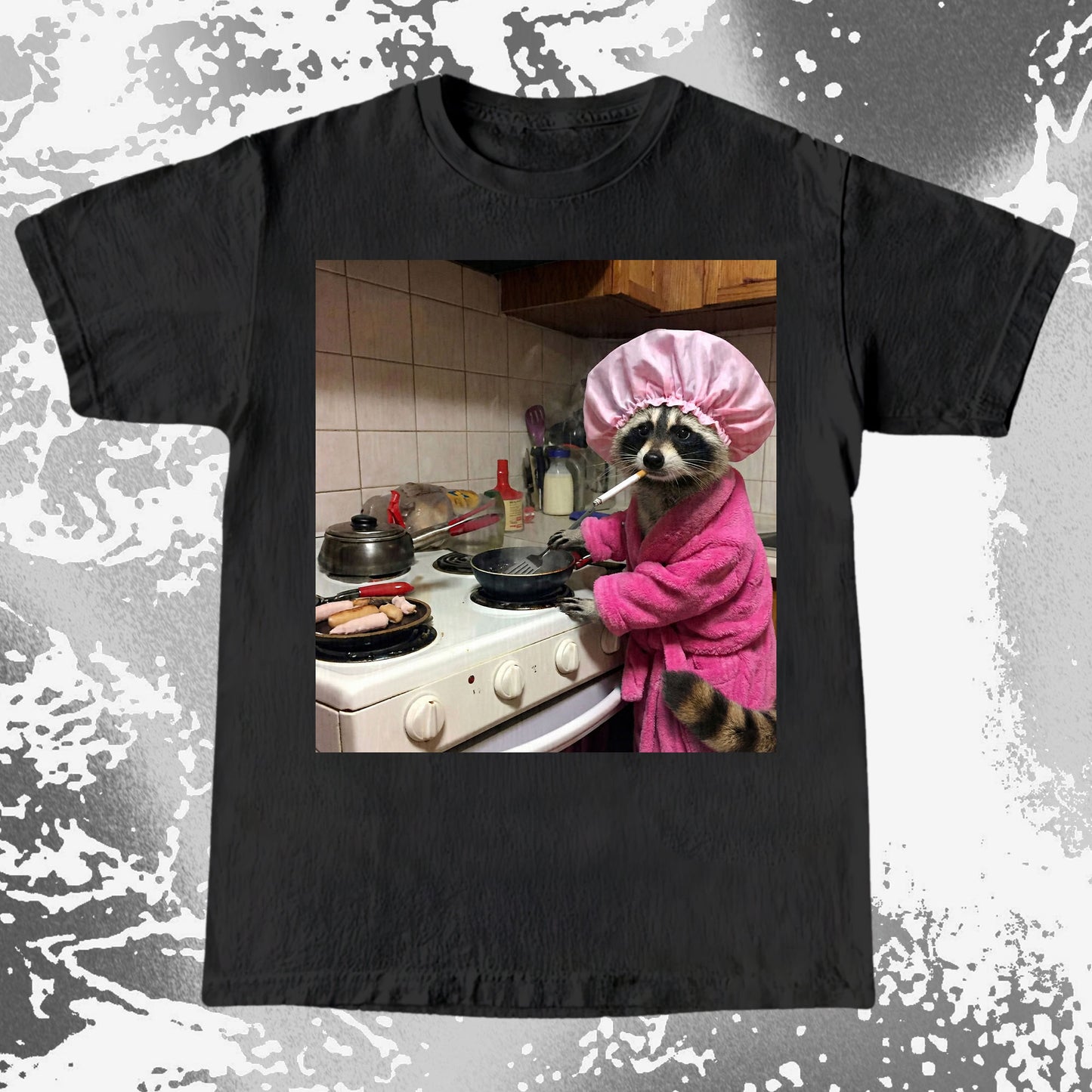 Tired Raccoon T-Shirt – Cooking While Completely Done