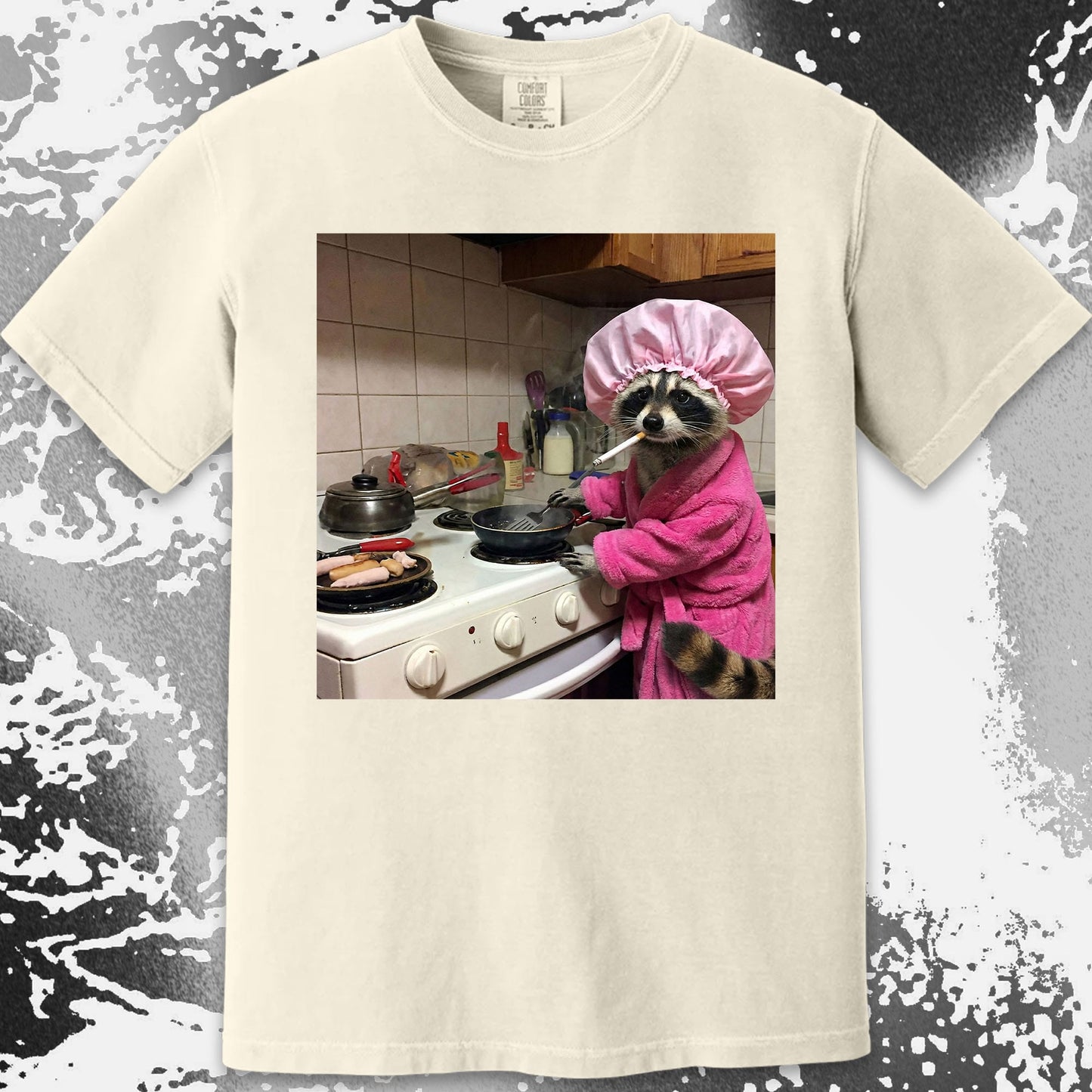 Tired Raccoon T-Shirt – Cooking While Completely Done