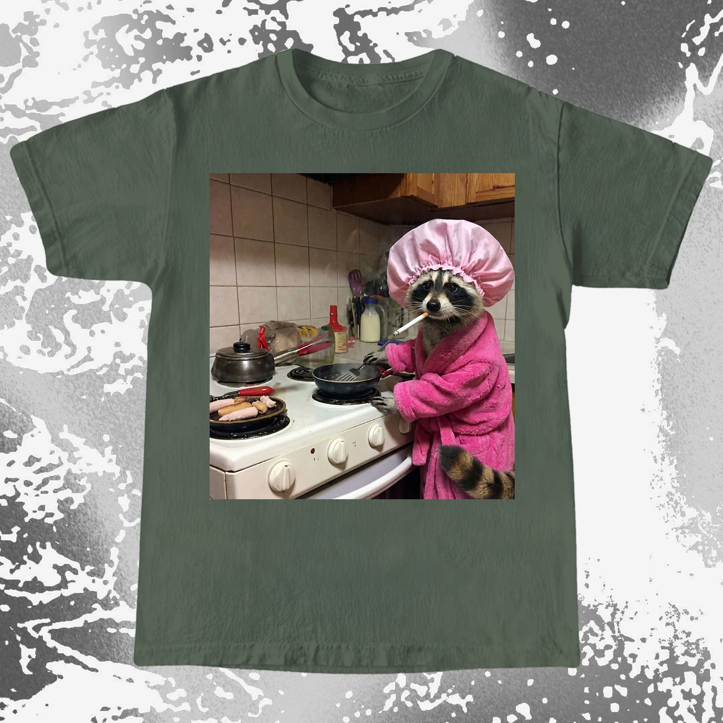 Tired Raccoon T-Shirt – Cooking While Completely Done
