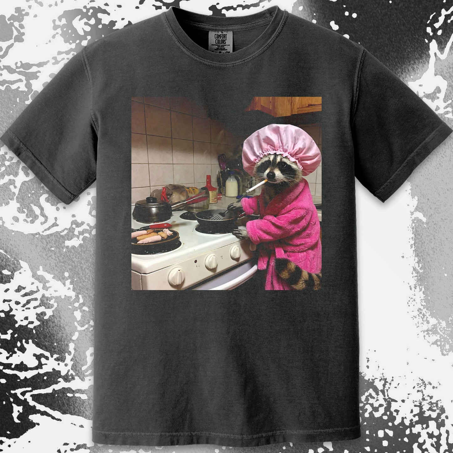 Tired Raccoon T-Shirt – Cooking While Completely Done