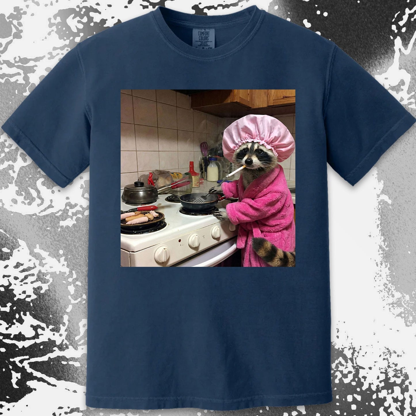 Tired Raccoon T-Shirt – Cooking While Completely Done