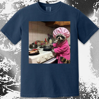 Tired Raccoon T-Shirt – Cooking While Completely Done