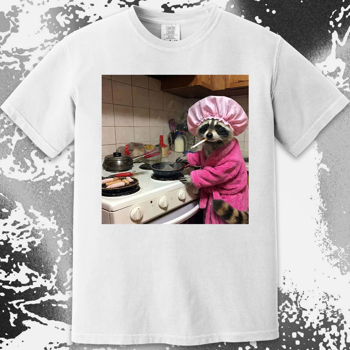 Tired Raccoon T-Shirt – Cooking While Completely Done