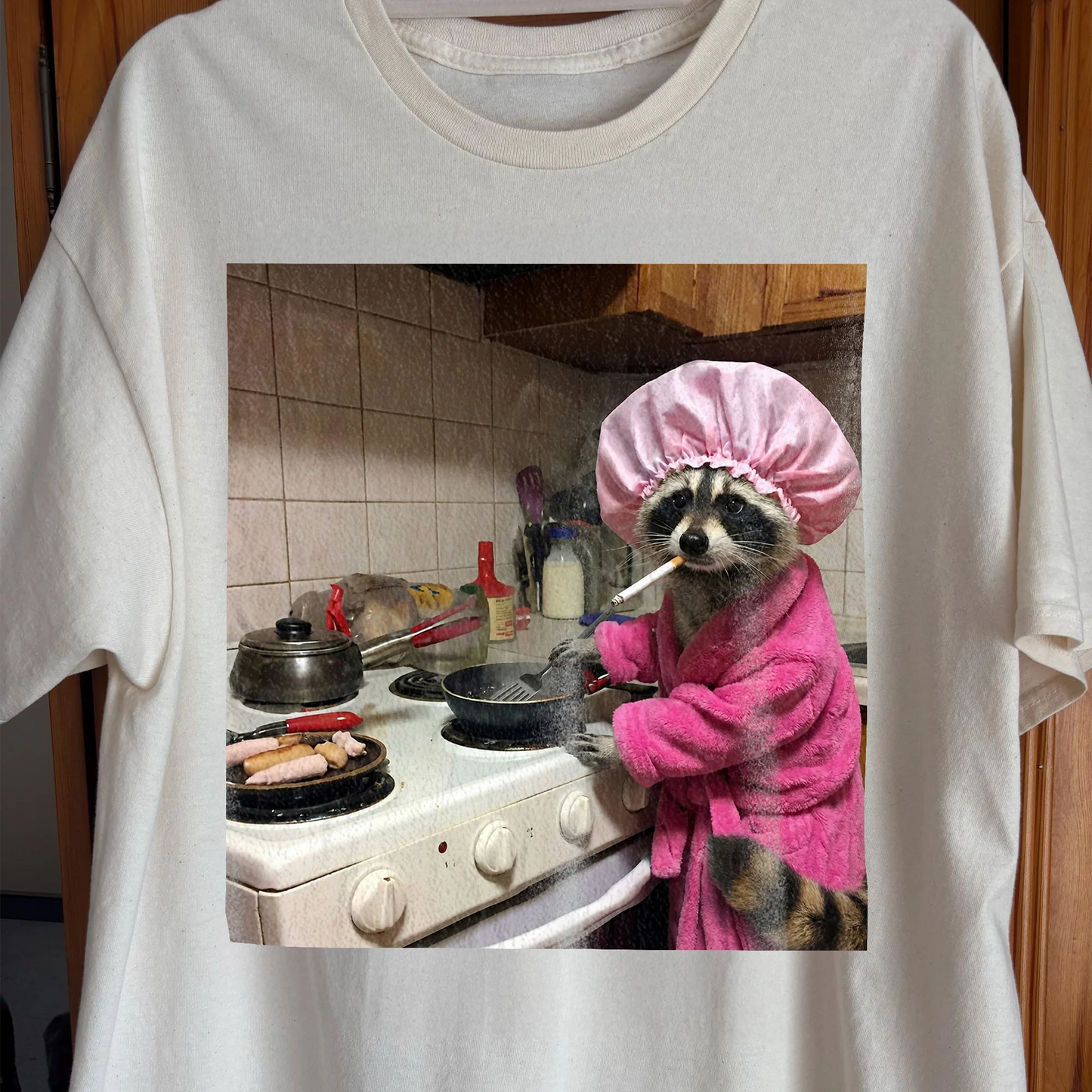 Tired Raccoon T-Shirt – Cooking While Completely Done