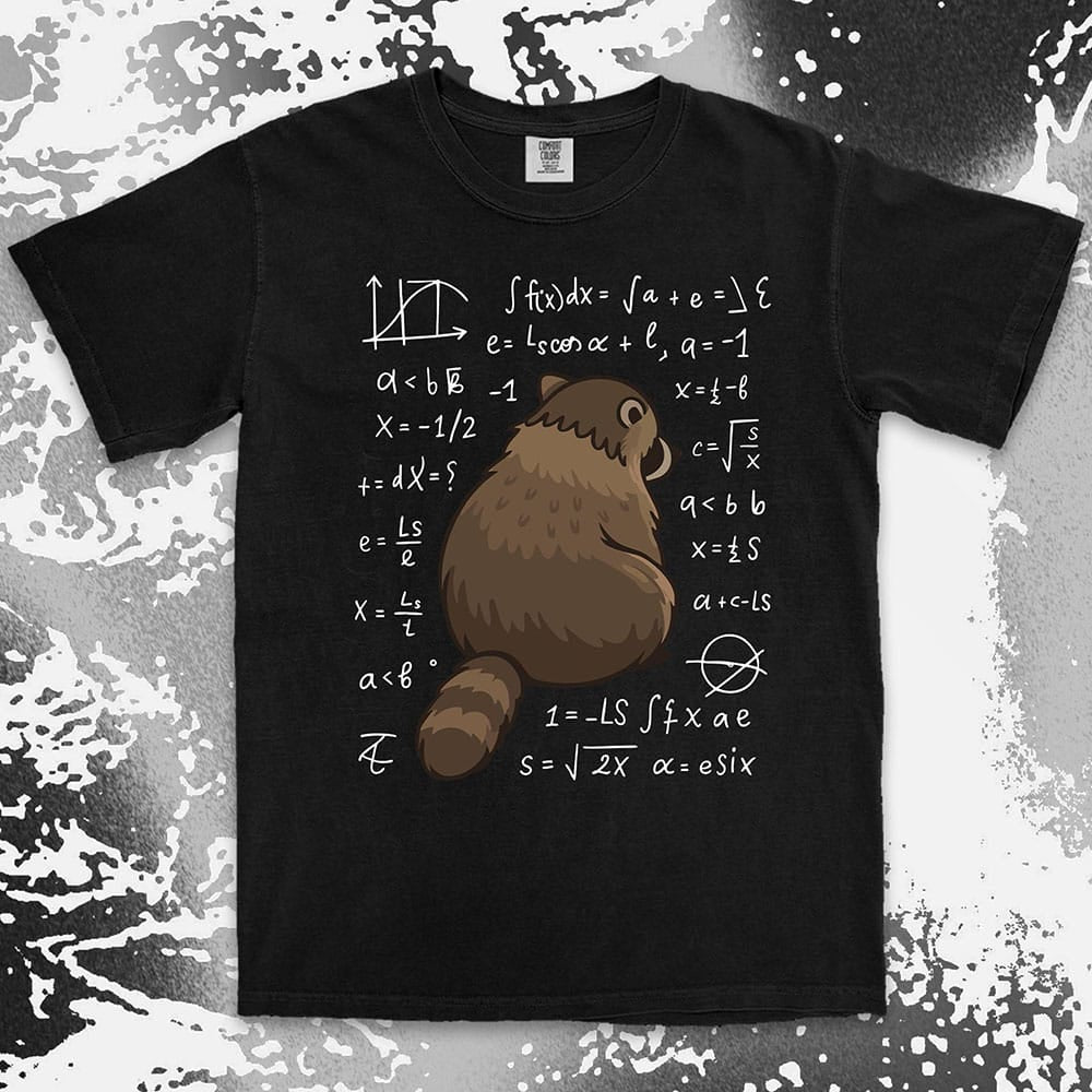 math raccoon surrounded by equations comfort colors t-shirt