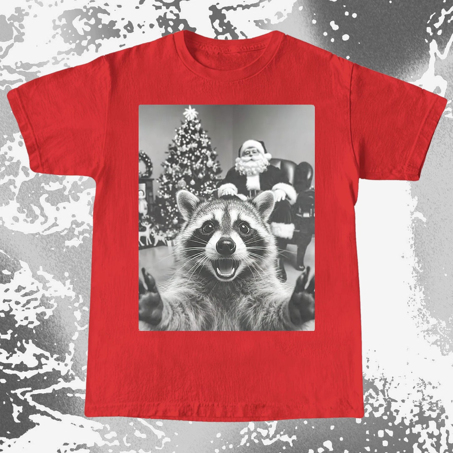 Raccoon Christmas Selfie With Santa Shirt