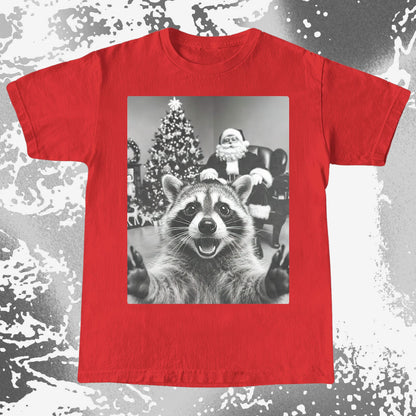 Raccoon Christmas Selfie With Santa Shirt