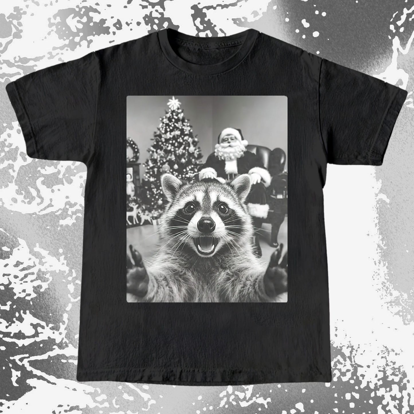 Raccoon Christmas Selfie With Santa Shirt