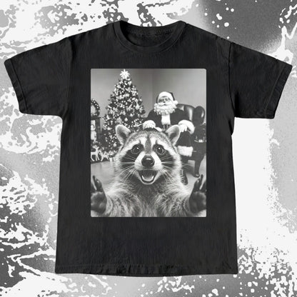Raccoon Christmas Selfie With Santa Shirt