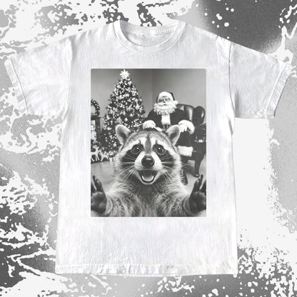 Raccoon Christmas Selfie With Santa Shirt
