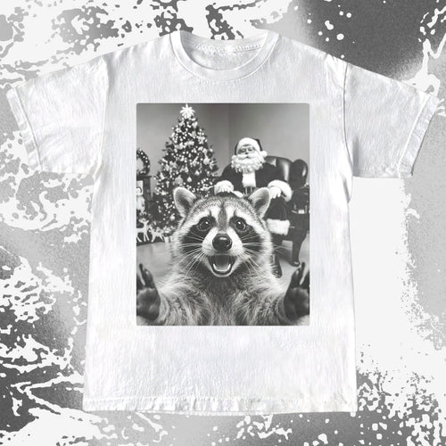 Raccoon Christmas Selfie With Santa Shirt