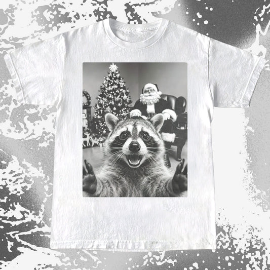 Raccoon Christmas Selfie With Santa Shirt