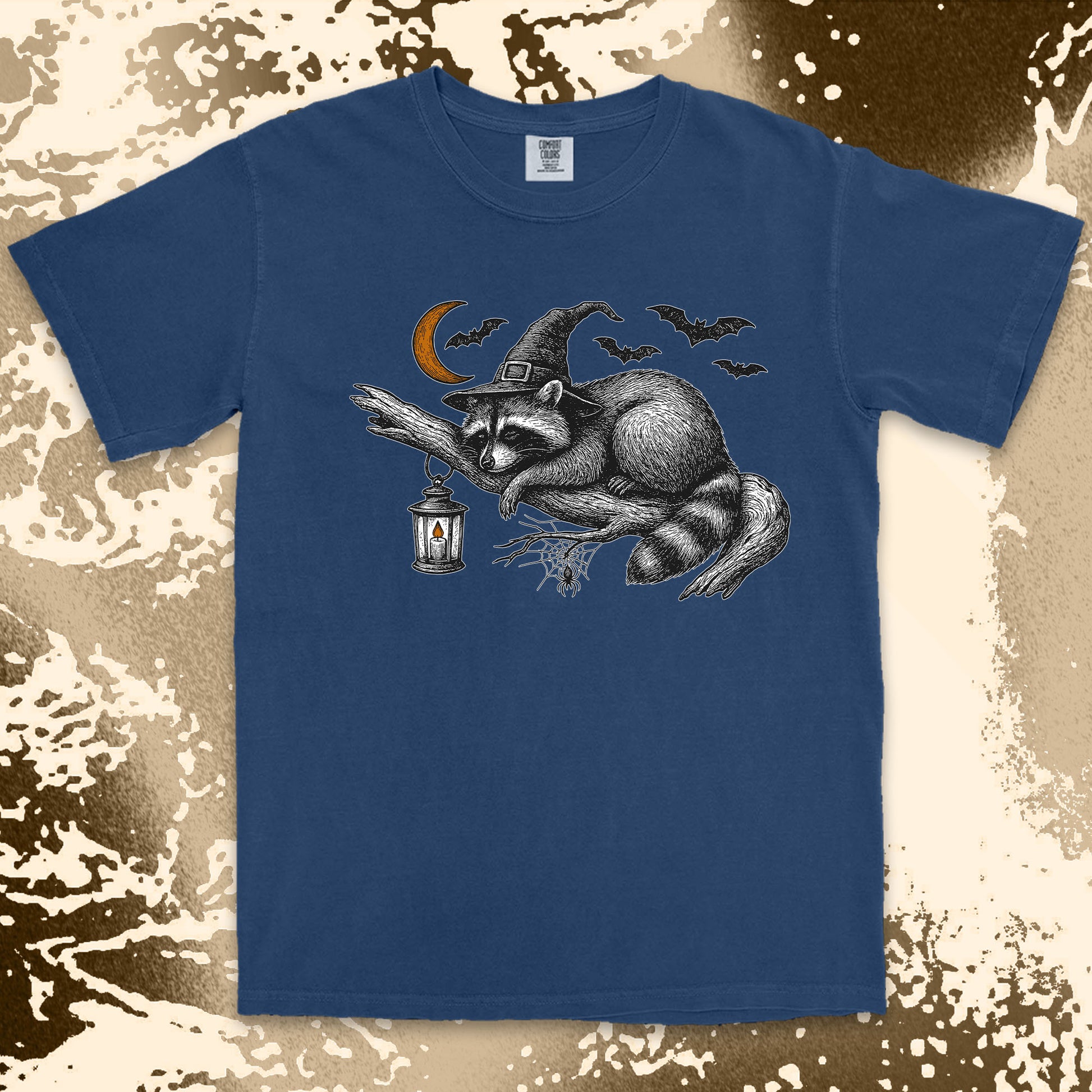 witch raccoon halloween shirt spooky lantern bats spider web tee