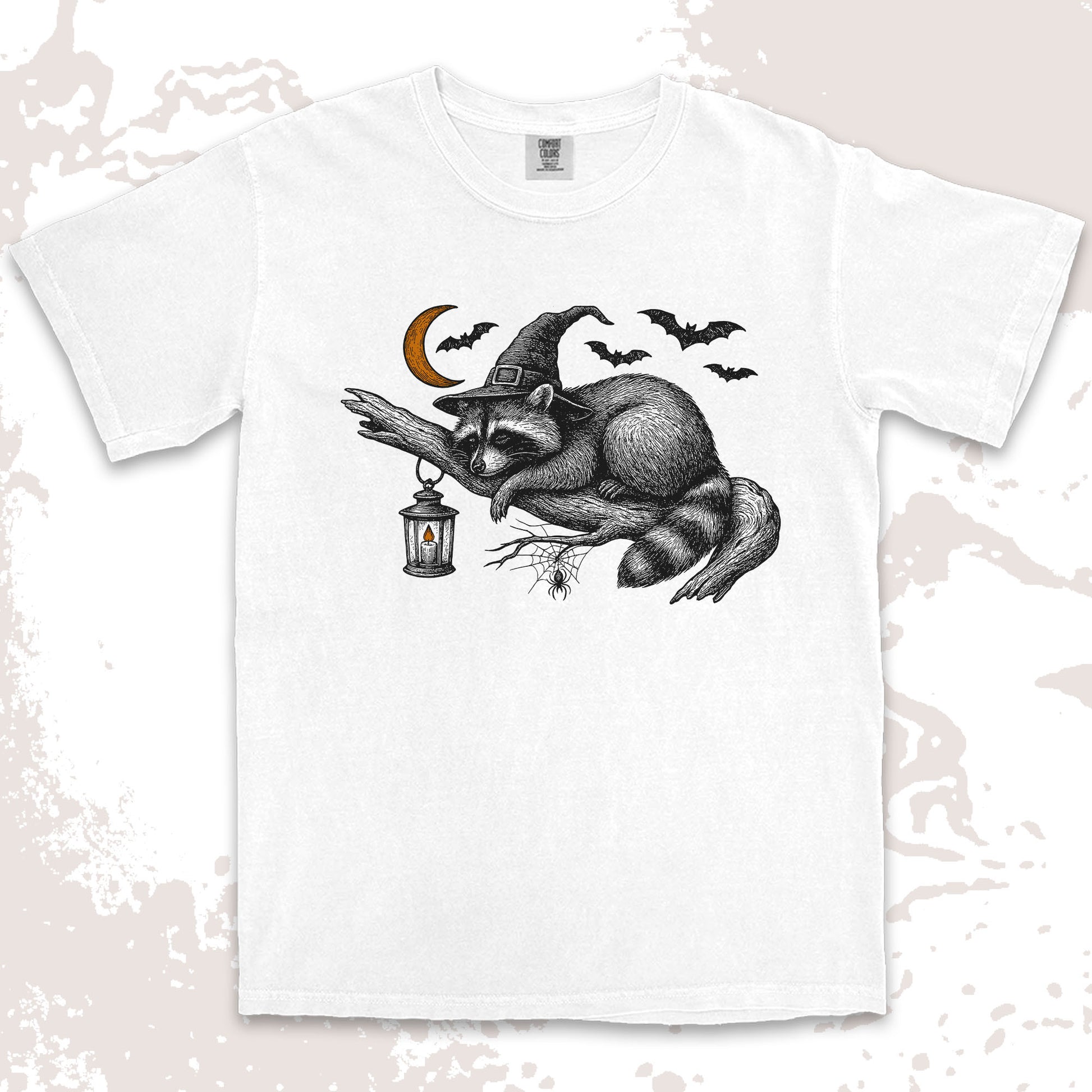 witch raccoon halloween shirt spooky lantern bats spider web tee