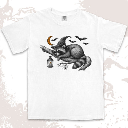 witch raccoon halloween shirt spooky lantern bats spider web tee