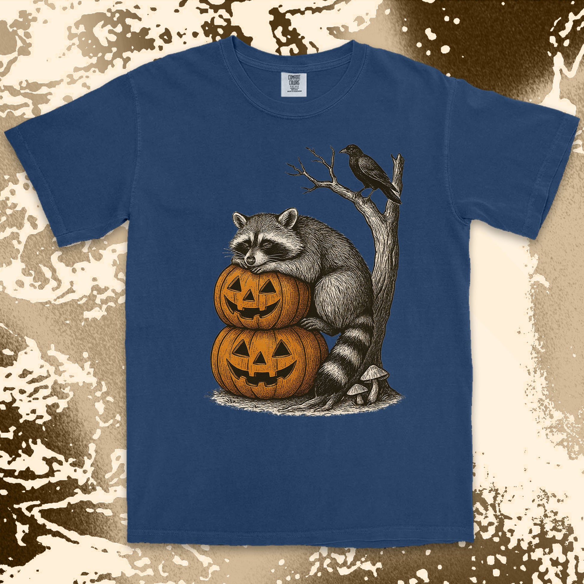 pumpkin stack raccoon halloween shirt spooky crow fall vibes tee