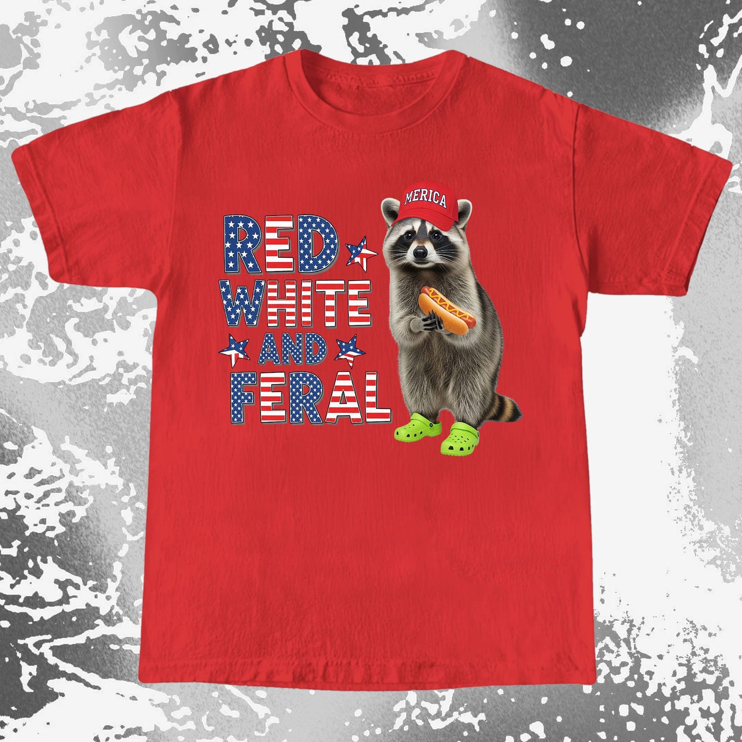 Red White and Feral Raccoon Shirt, Patriotic Chaos Humor Tee