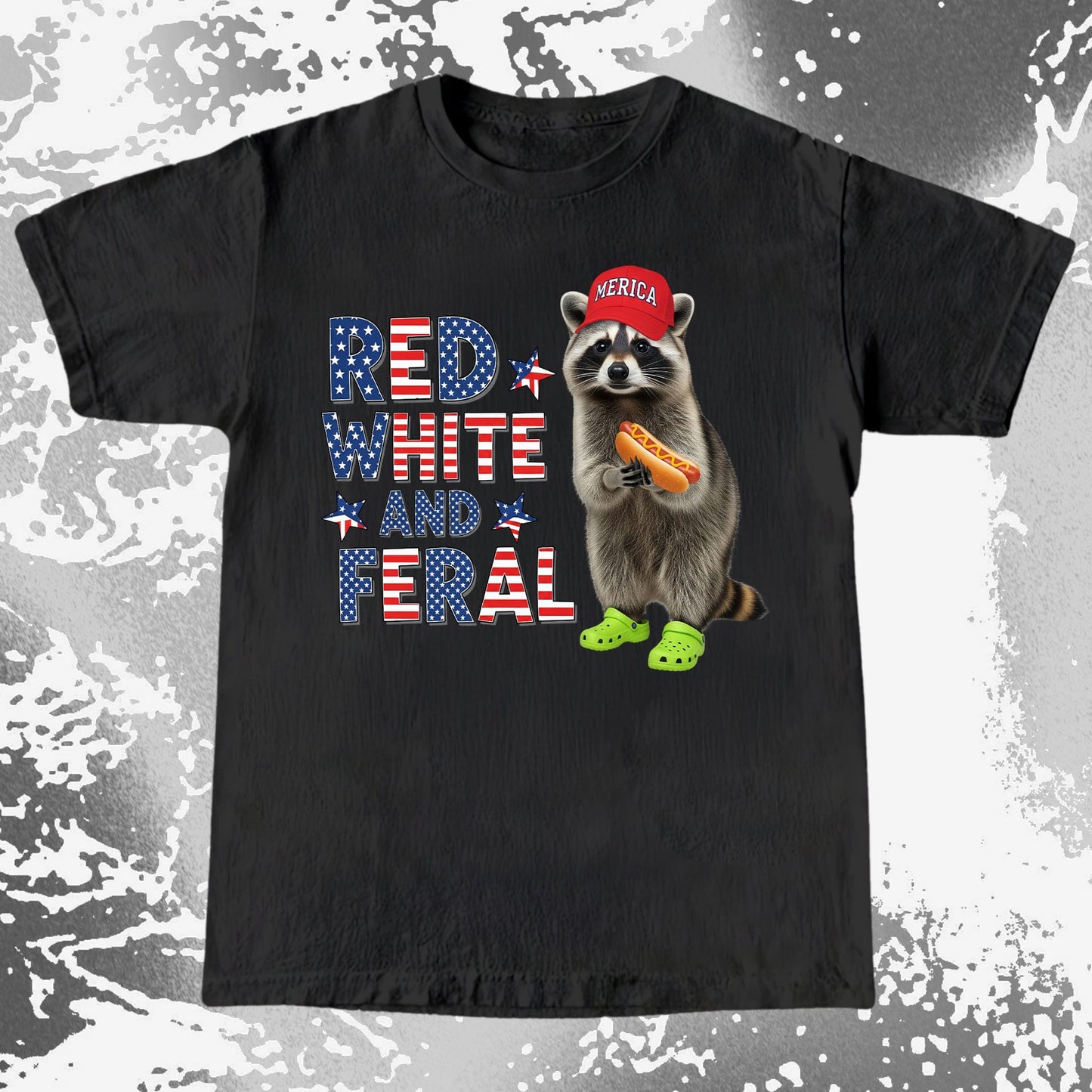 Red White and Feral Raccoon Shirt, Patriotic Chaos Humor Tee