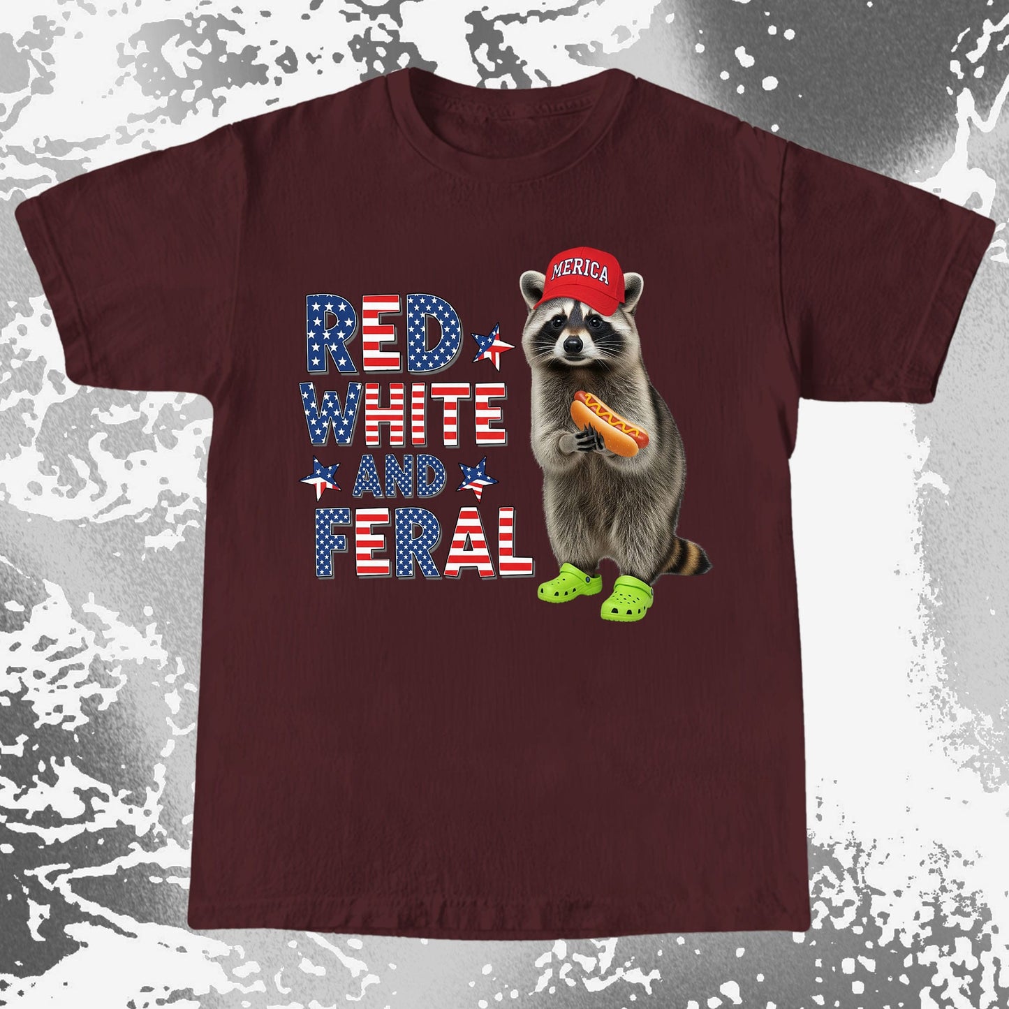 Red White and Feral Raccoon Shirt, Patriotic Chaos Humor Tee