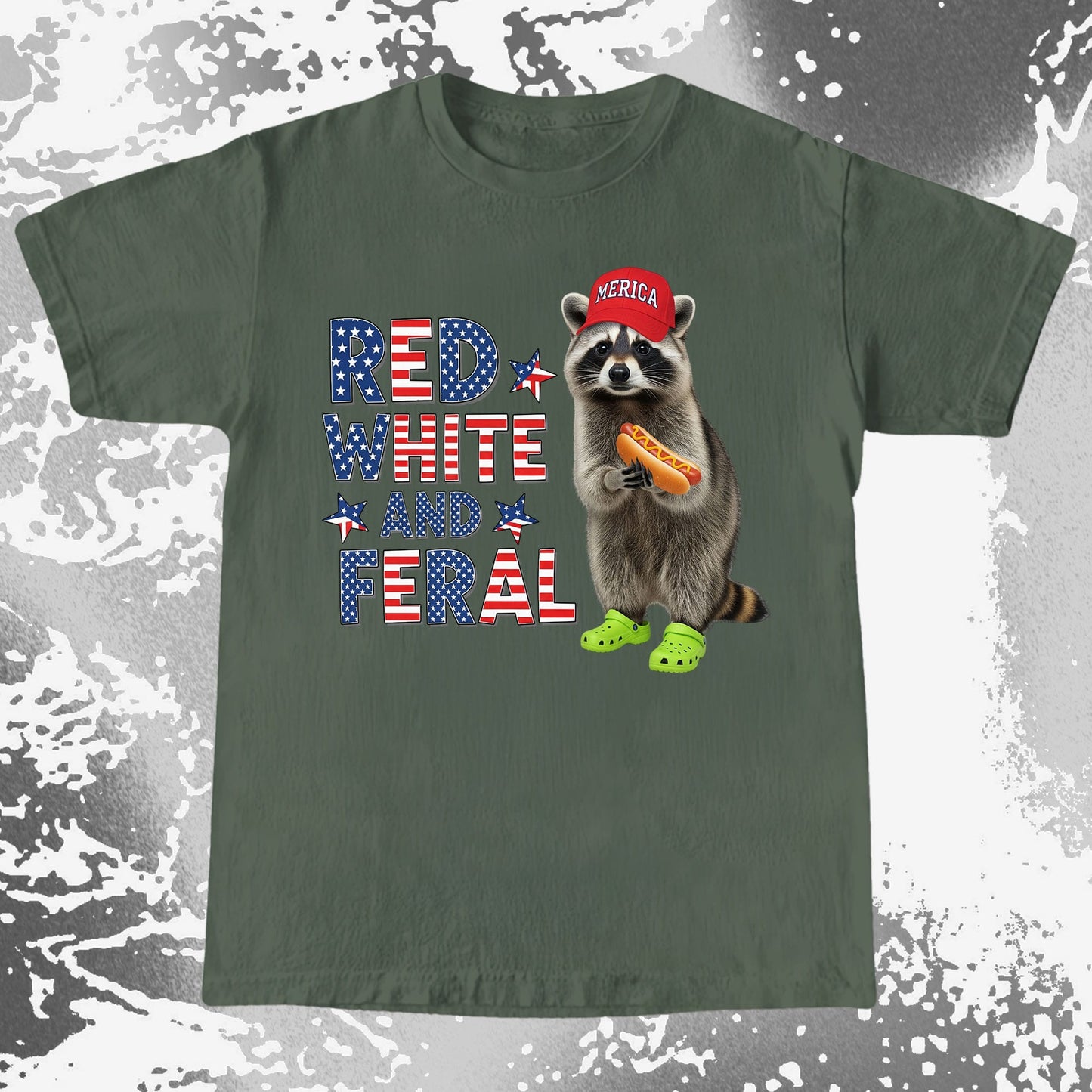 Red White and Feral Raccoon Shirt, Patriotic Chaos Humor Tee