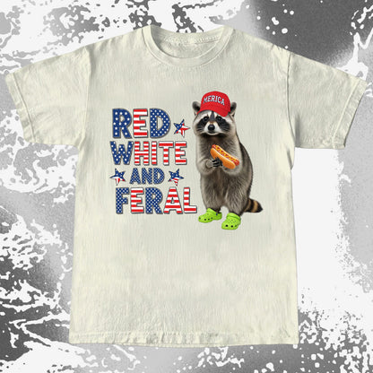 Red White and Feral Raccoon Shirt, Patriotic Chaos Humor Tee