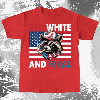 Red White and Feral Raccoon Shirt, Patriotic Rebel Aesthetic