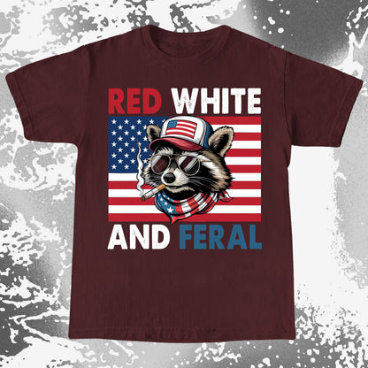 Red White and Feral Raccoon Shirt, Patriotic Rebel Aesthetic